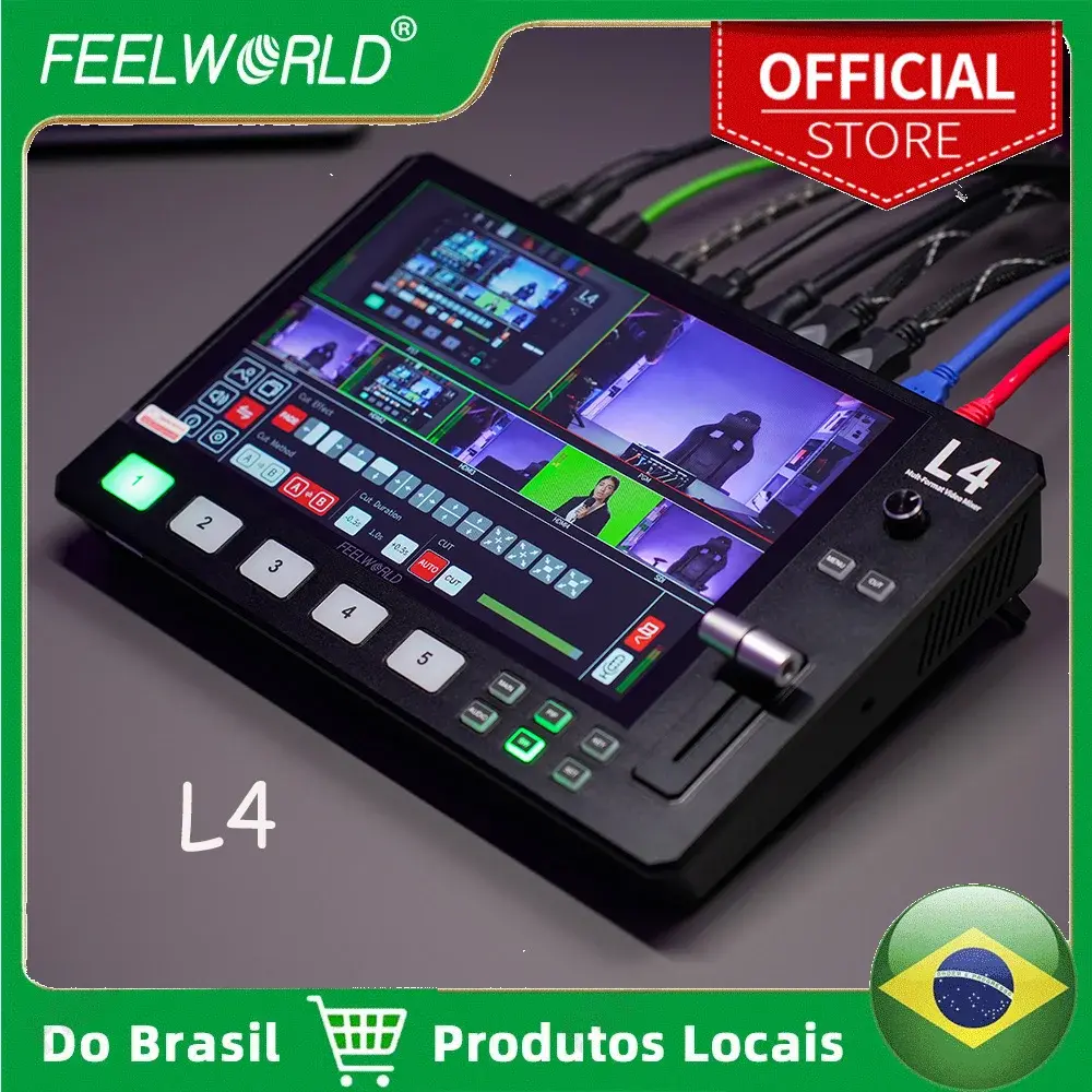 Switcher de mixagem de vídeo multi-câmera FEELWORLD-L4, tela sensível ao toque de 10,1 ", USB 3.0, HMDI, SDI, saída PUT, transmissão rápida para YouTube