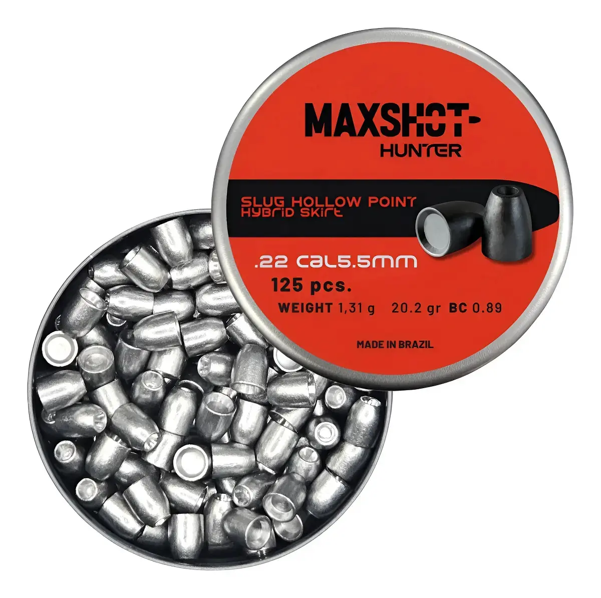 Chumbinho Slug 5,5mm 1,31g 20 Grains Caça 125 Pcs - Maxshot - 1