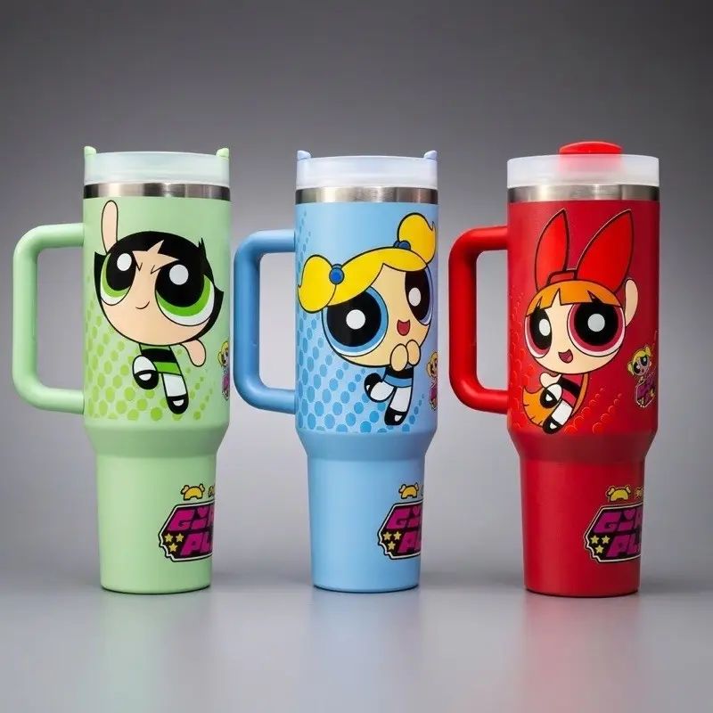 Garrafa Térmica Infantil 1200ml Meninas Super Poderosas Personalizado Com Nome |Alça| Canudo | inox |