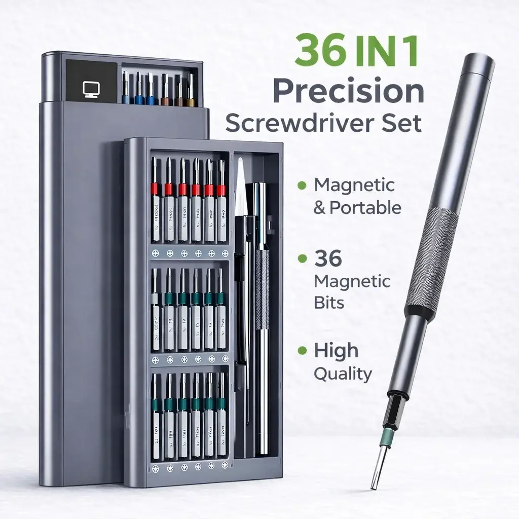 Conjunto de chave de fenda de precisão 36 em 1, kit de ferramentas de reparo magnético com pontas longas para telefone, laptop, câmera, relógio eletrônico