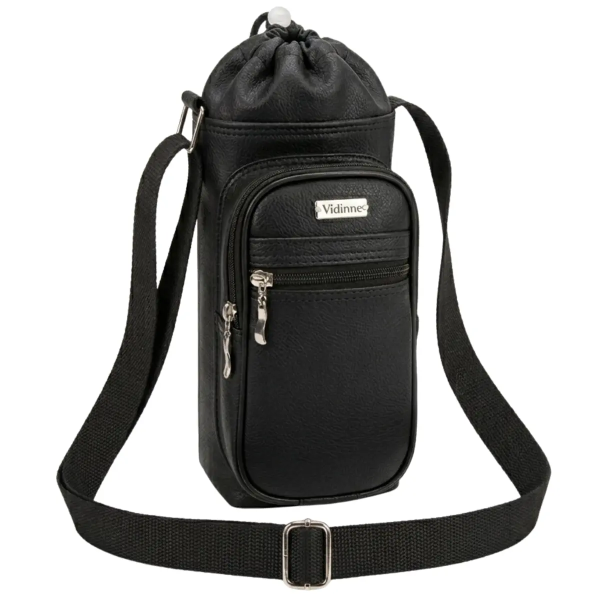 Bolsa Térmica de Luxo Artesanal GALANTE - Couro Sintético Premium, Bolsa para Garrafa com Bolsos, com Alça Transversal, Porta celular, Vinho Wine Bag (Preto, 1 litro) - 1