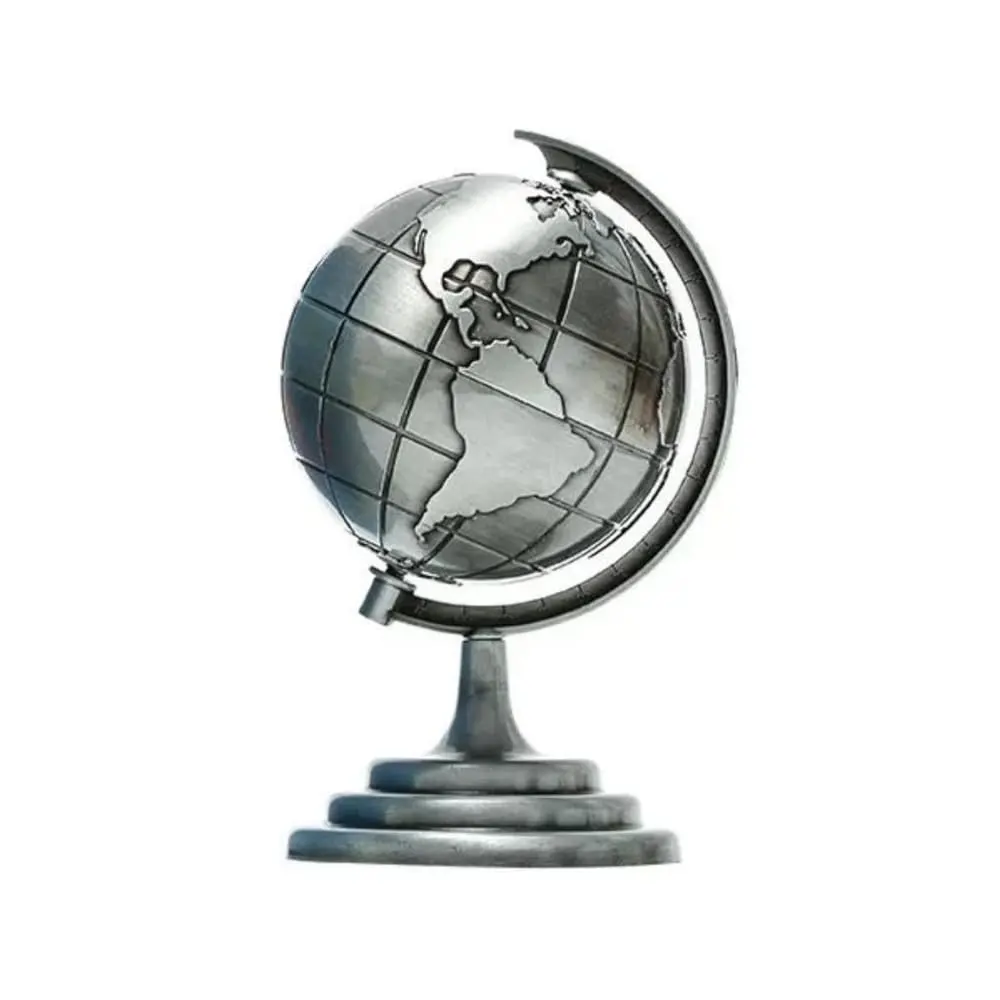 Globo Terrestre Decorativo, Metal Bronze Envelhecido, Base Clássica, Mapa Mundial em Relevo, Ideal para Escritório e Decoração, 13 cm (Silver) - 1