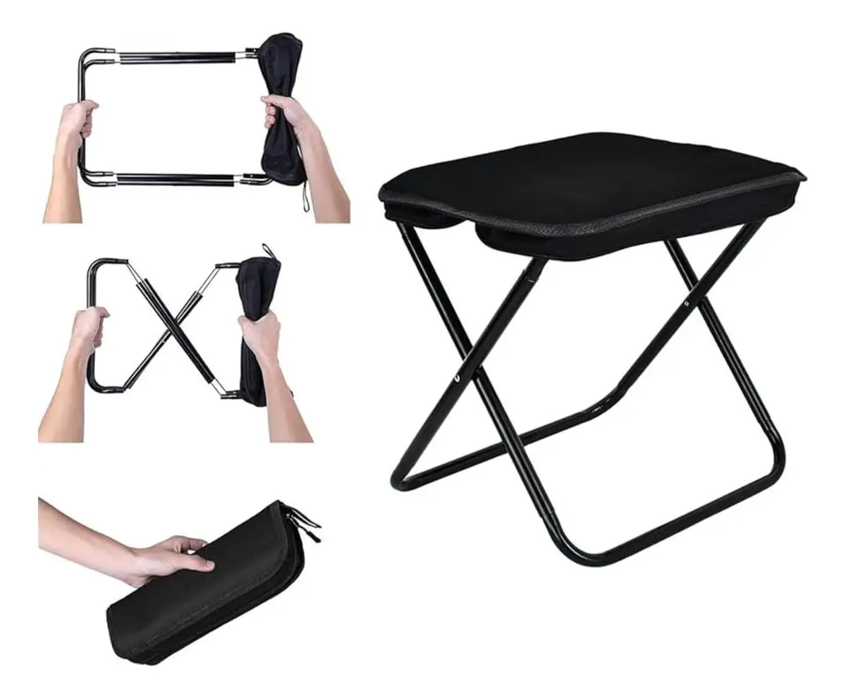 Banquinho Dobrável Portátil Preto Ideal para Camping Praia Pesca e Eventos Esportivos Banqueta - 1