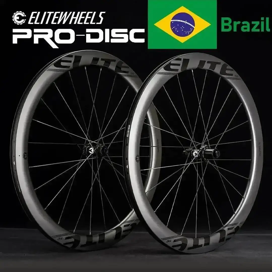 Conjunto de Rodas de Carbono ELITEWHEELS para Bicicleta de Estrada, Cubo de Baixa Resistência, 50mm 700c, Rodas Clincher Tubeless para Bicicleta de Gravel, Para o Brasil