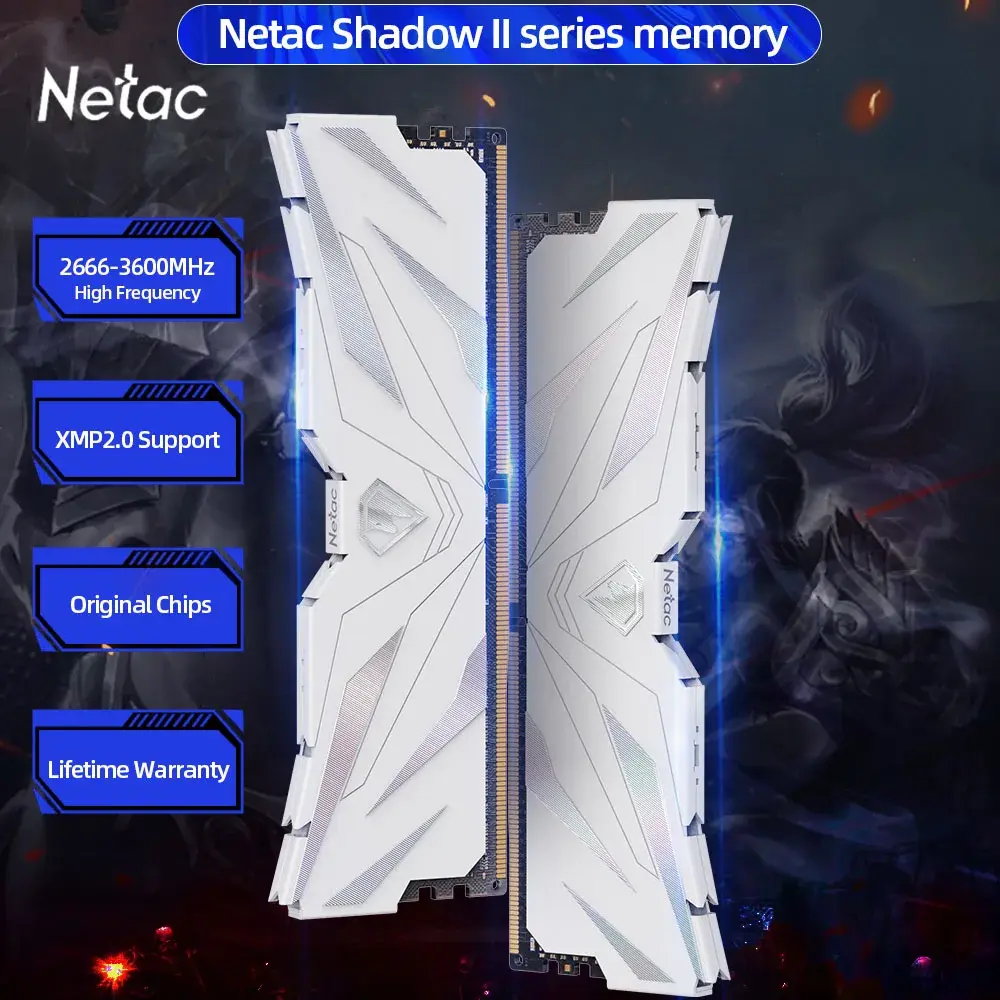 Memórias Netac Ram DDR4 8GBx2 16GBx2 DDR4 3200MHz 3600MHz 2666MHz Ram DDR4 XMP2.0 canal duplo com dissipador de calor para placa-mãe de PC