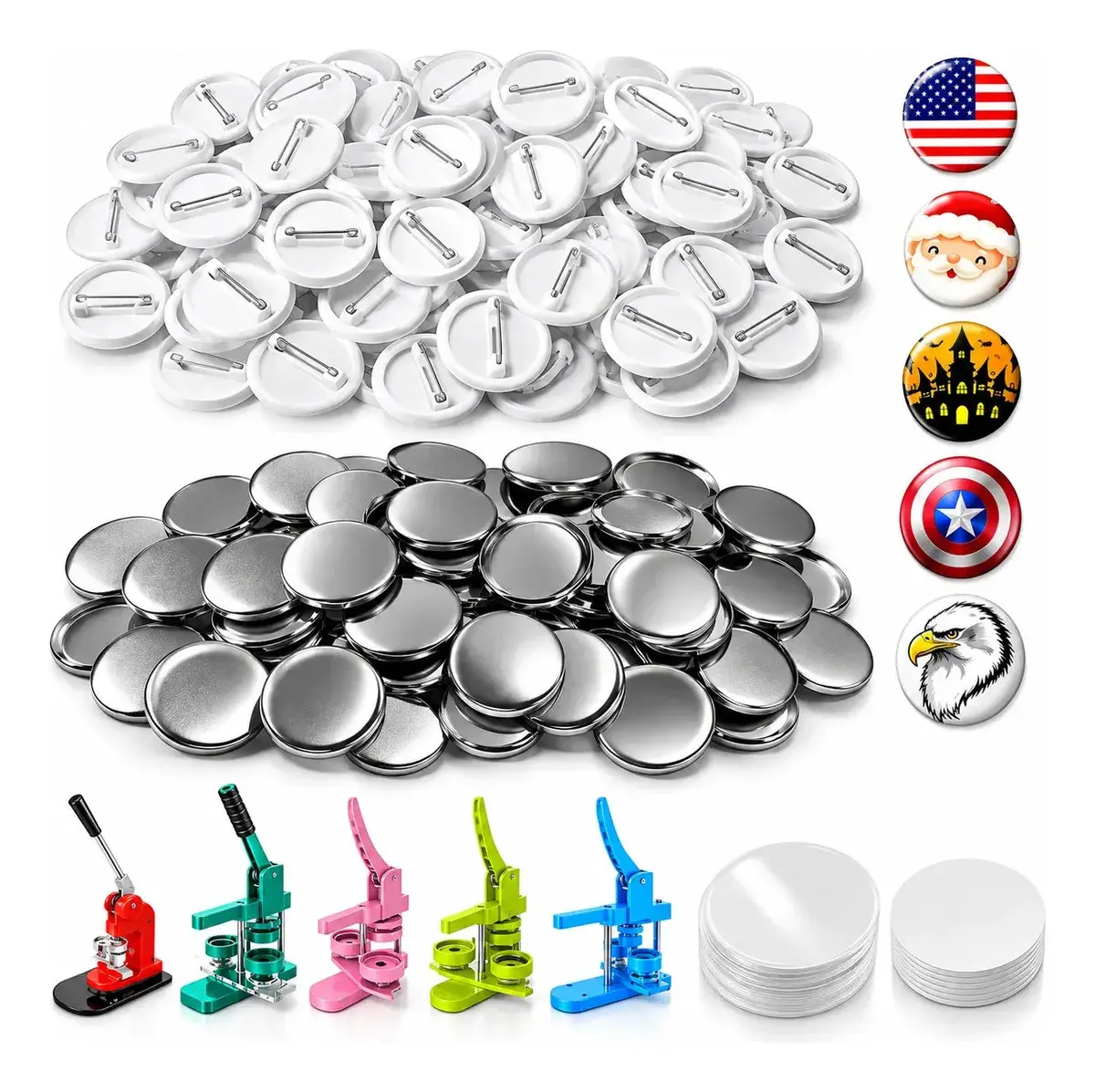 32mm Branco Pins E Bottons 100 Kits Broche Para Mecolour Máquina De Button