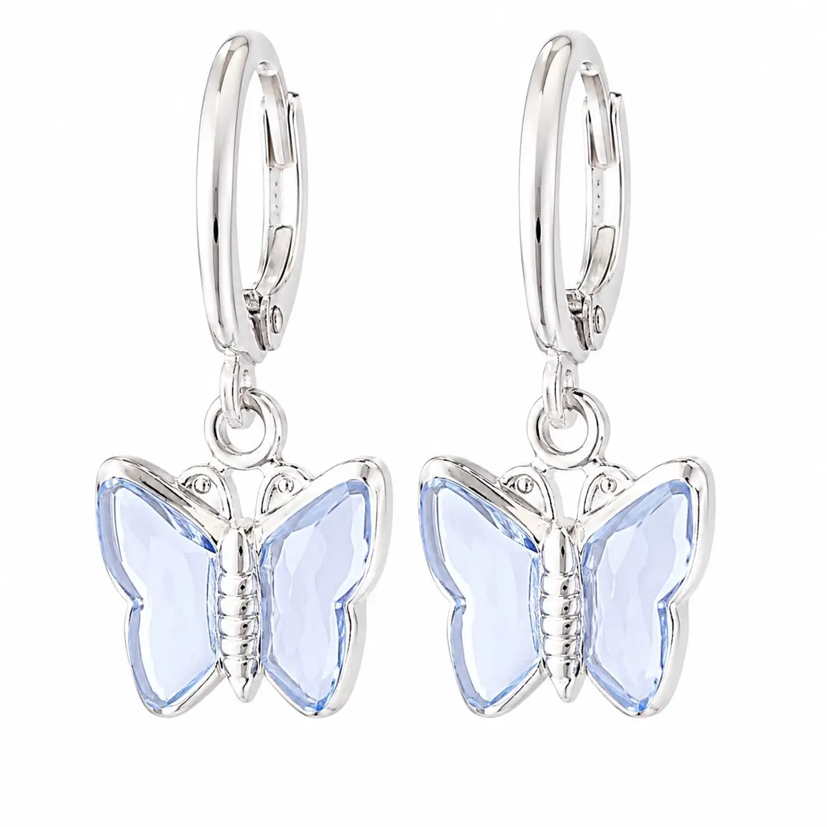 Brinco de Argola Borboleta Azul Prata