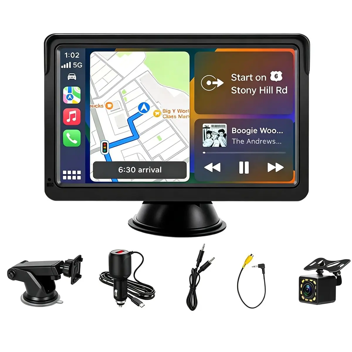 Central Multimídia Portátil 7 HD CarPlay Sem Fio Android Auto GPS Câmera Ré | IPS, MP5, Bluetooth 5.0, FM Rádio, Controle por Voz, Mirror Link, Plug Play, Compatível com Todos os Veículos - 1