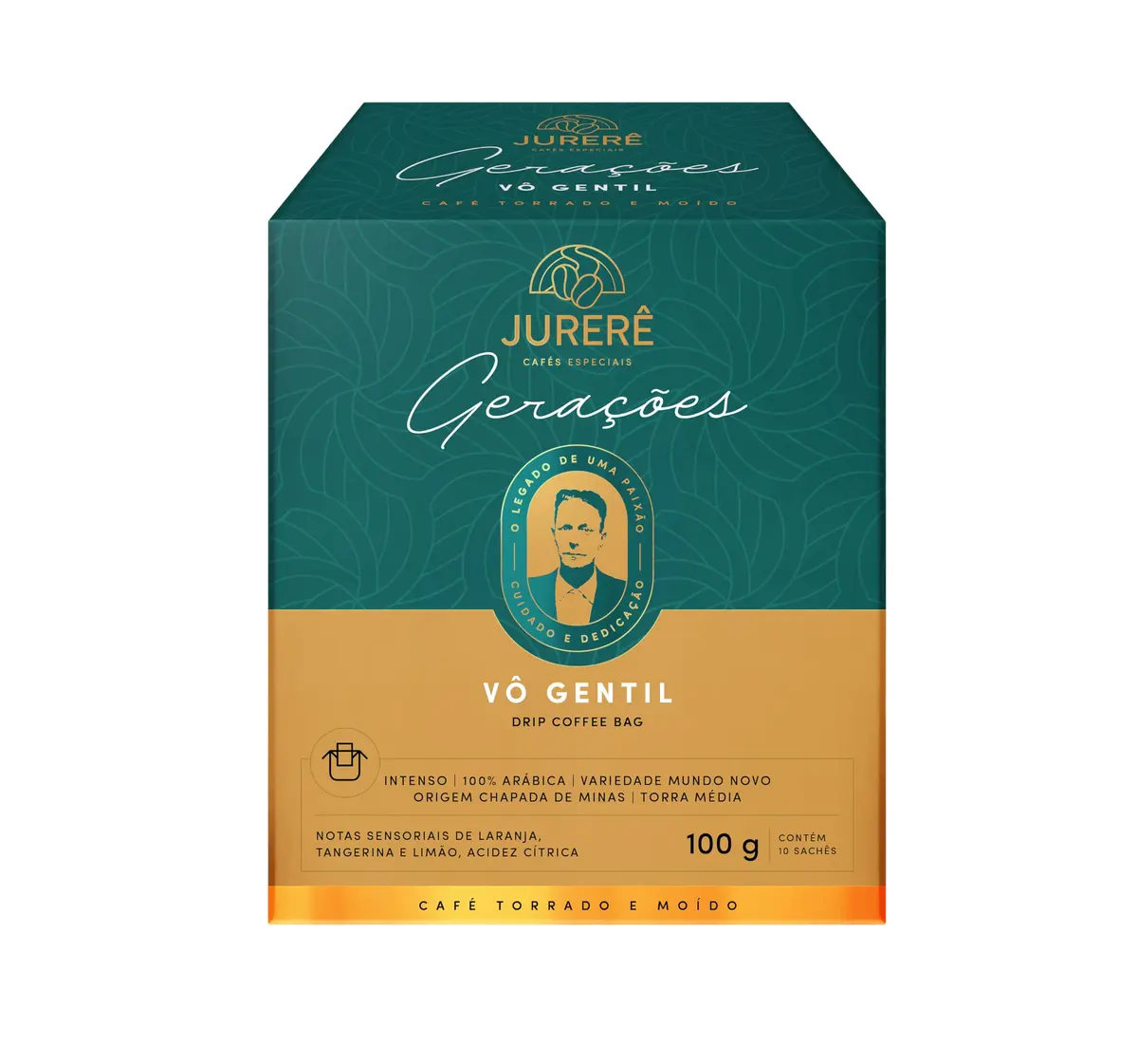 Linha Gerações, Café Do Vô Gentil Drip Coffee Bag 100g, Contém 10 Doses De 10g, Notas Laranja, Tangerina E Limão. Acidez Citrica