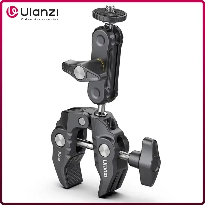 Ulanzi r094 super braçadeira de metal com cabeça esférica dupla braçadeira de braço mágico com furo de 1/4 "3/8" para câmera dslr monitor luz microfone montagem
