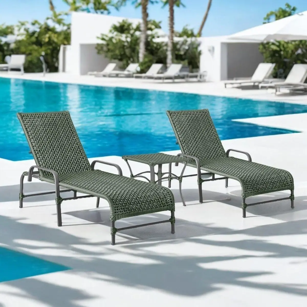 Kit 2 Espreguiçadeiras Corda Náutica e Mesa Garden em Alumínio para Piscina Edícula Catar - 1