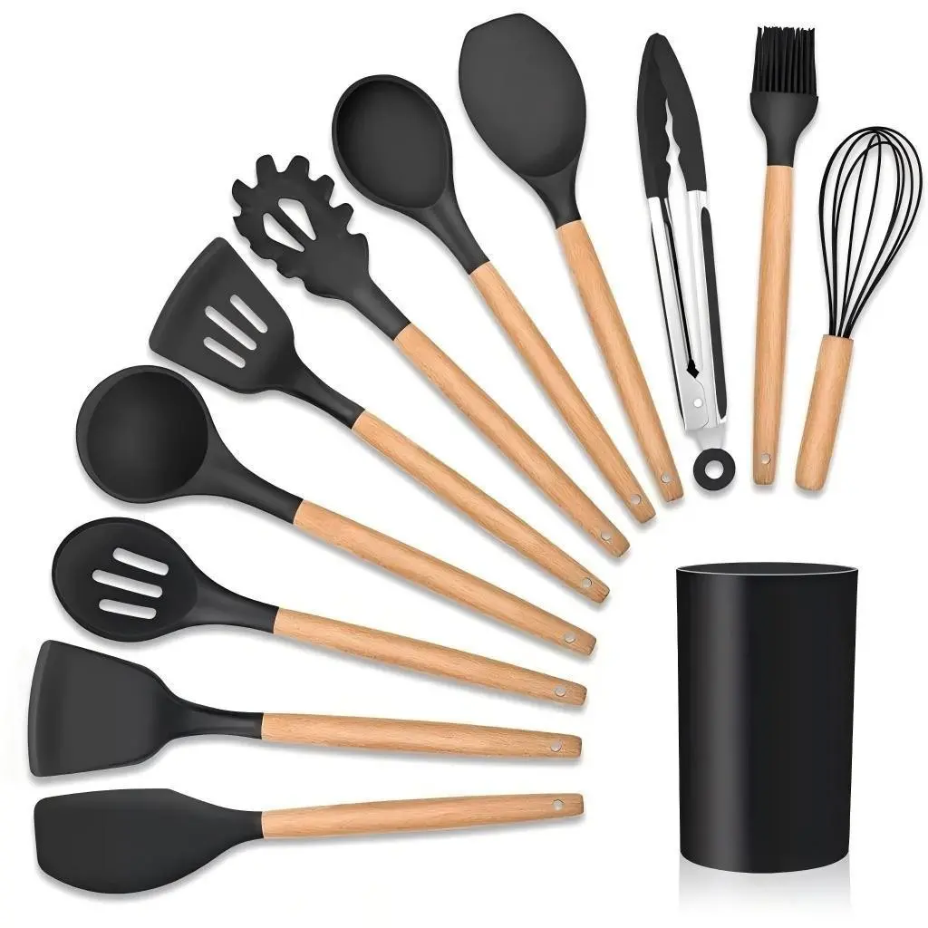 KIT 12 Peças de Utensílios Para Cozinha em Silicone e Bambu - 1
