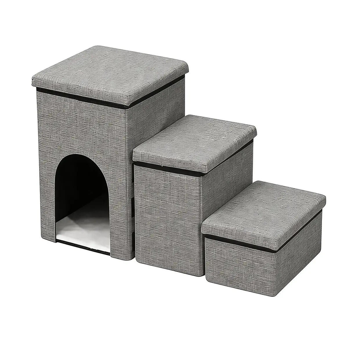 Multifuncional Escada 3 em 1 para Pets, Cama de Descanso e Armazenamento, Degraus Macios Antiderrapantes para Cães e Gatos, Ideal para Idosos e Pequenos, Acessível a Camas e Sofás