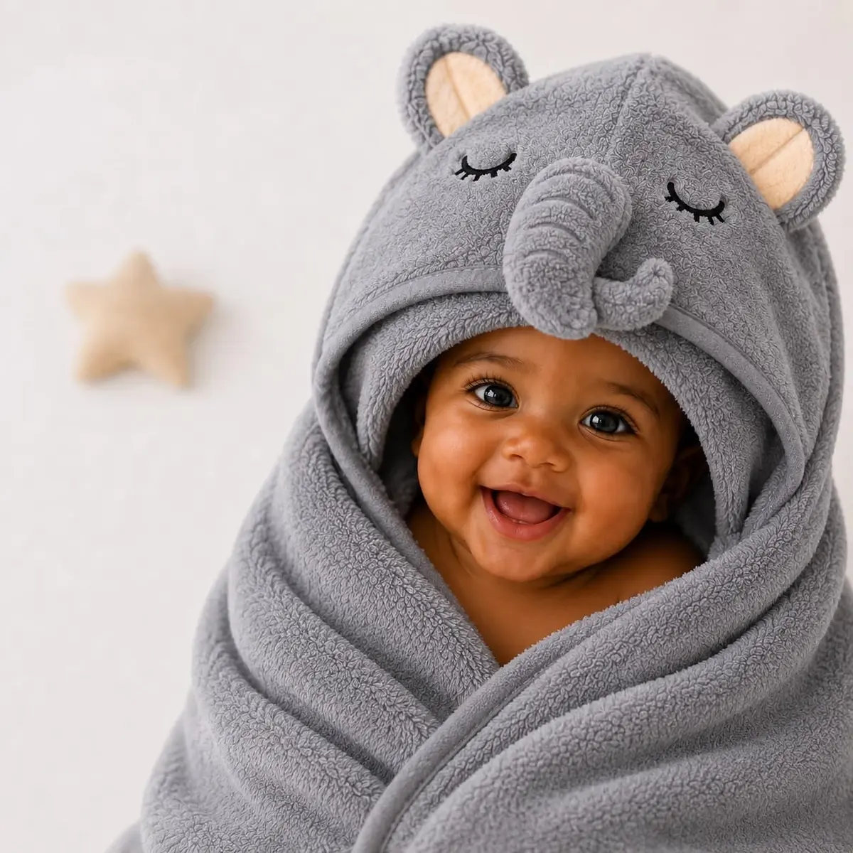 Toalha com Capuz para Bebê, Urso Polar | Capuz com Orelhinhas, Rosto Bordado, Macia e Felpuda, Para Recém-Nascidos, Envoltório Pós-Banho