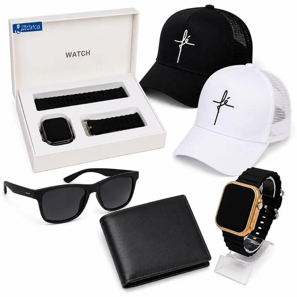 Kit Presente Masculino Boné grife + Carteira de Couro+ Óculos + Relógio Premium Prova Dagua - 1