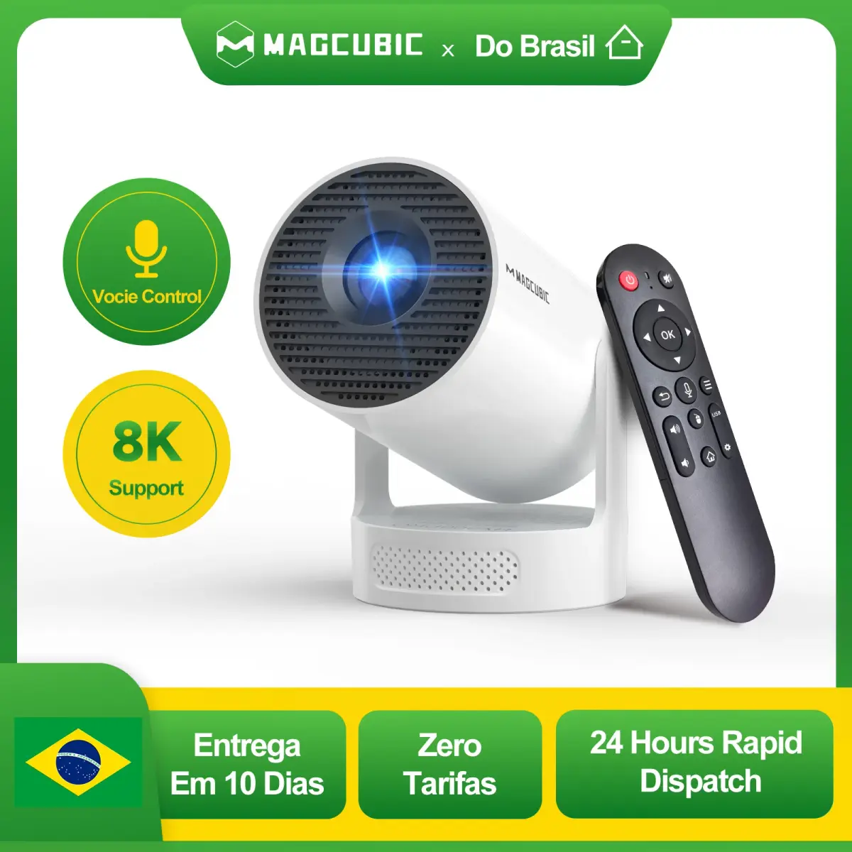 Projetor Mini Magcubic HY300 Pro+ Portátil com Suporte 4K, Alto-falante Soundbase de 5W, Projetor Inteligente com Correção Trapezoidal Automática Vertical
