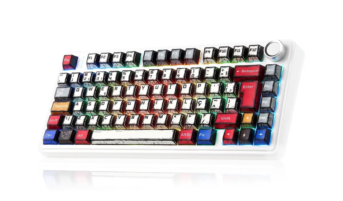AULA F75 Teclado Gamer,75% Teclado Mecanico Sem Fio 4000mAh Cor Em Comic | ABNT2 Teclado Mecânico Computador Com Knob Multifuncional,Hot Swap RGB,Personalizada,BT/2.4GHz/USB-C,para Dell/Win/Mac