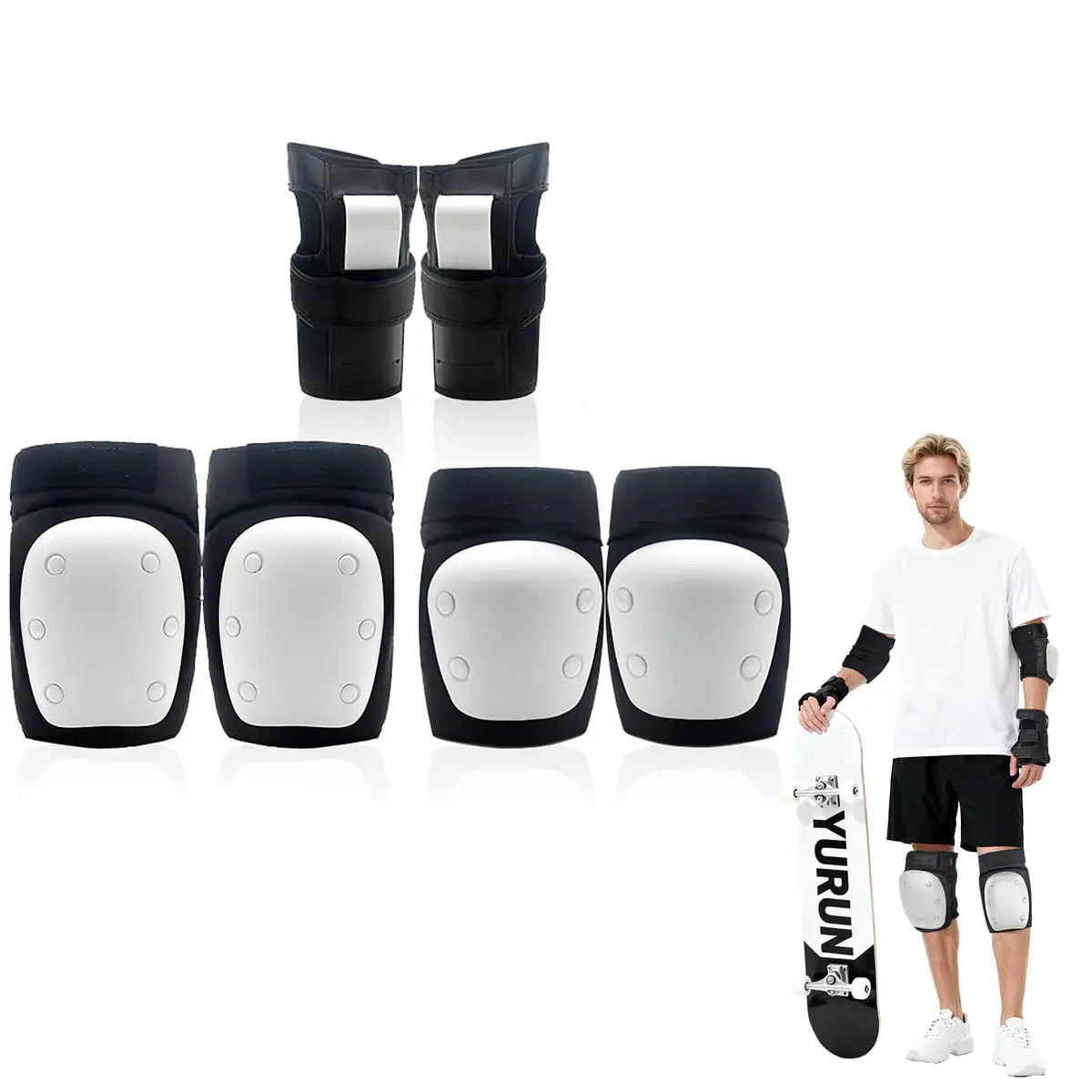 Kit Proteção,Proteção Para Mãos, Cotovelos E Joelhos,Equipamentos de Proteção,Para Patins, Skate, Ciclismo,Confortável, Antimpacto, Lavável,Design Ergonômico - 1