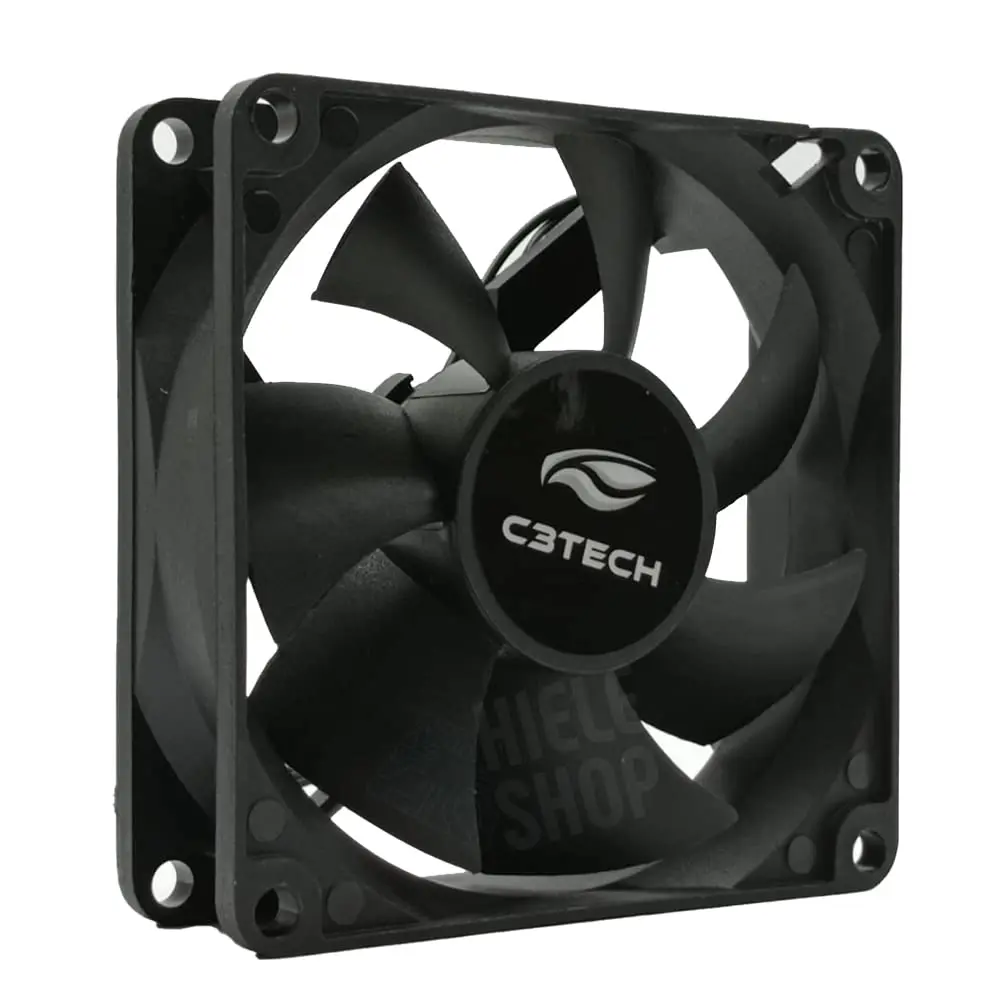 Cooler Fan C3Tech F7-50BK 8cm para Gabinete Rolamento FDB Preto | refrigeração eficiente e silenciosa: 7 pás, rolamento FDB, 1200 RPM, baixo ruído (25,4 dBA), vida útil de 30 mil horas