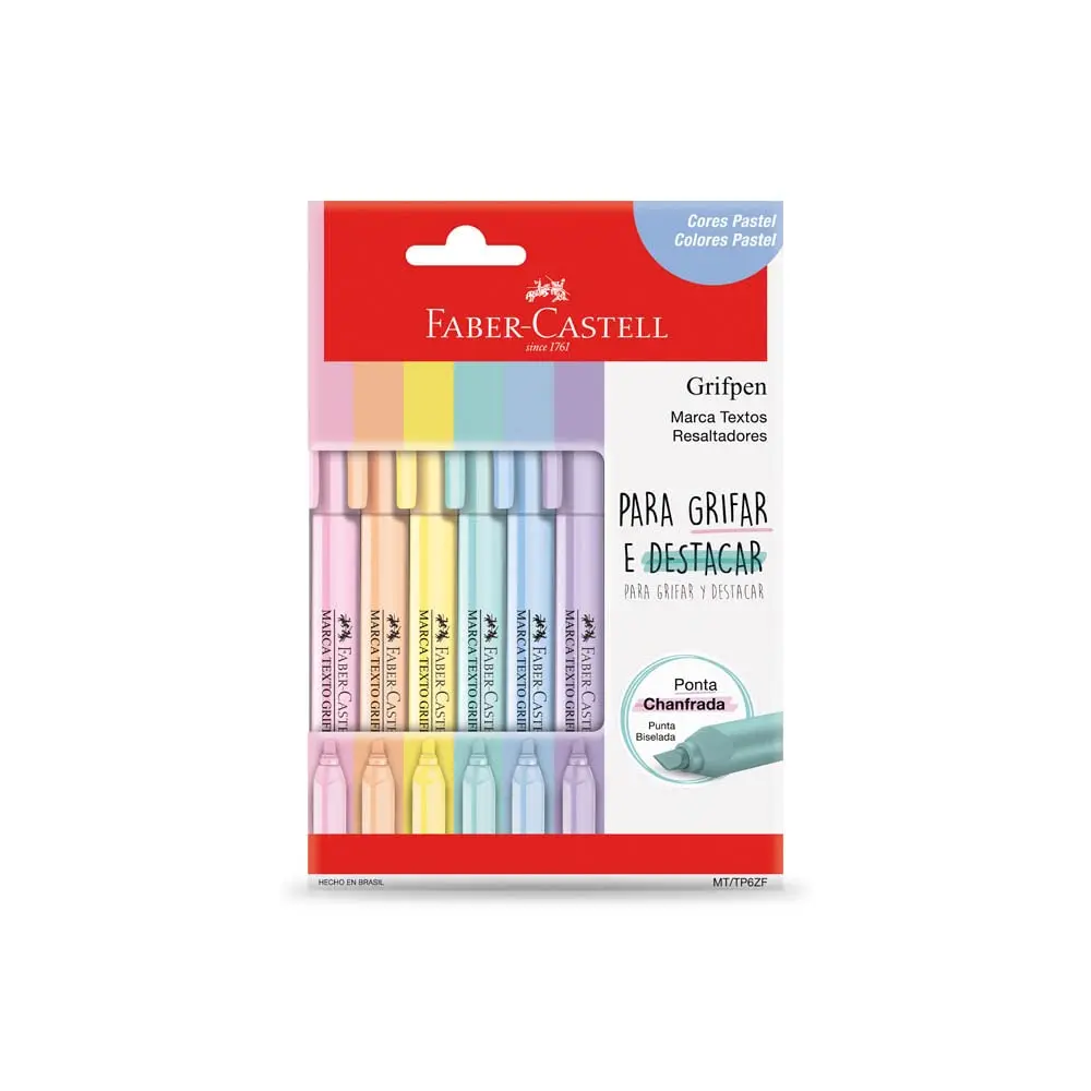 Marca Texto Grifpen Estojo 6 Unidades, Faber-Castell, MT/TP6ZF, Multicor, pacote de 6