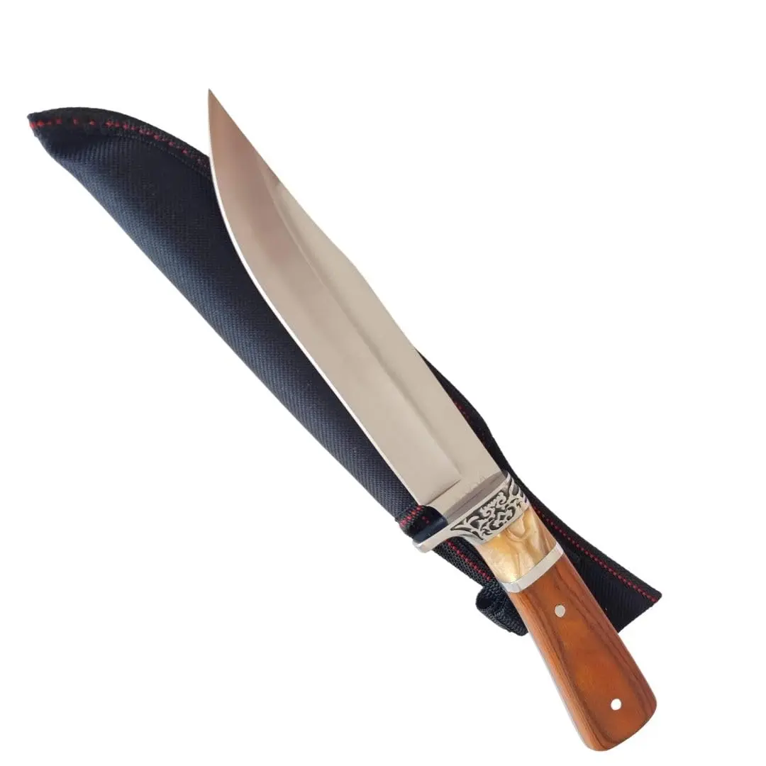 FACAS FR Faca Tática Churrasco Camping 8" Inox 420 Cabo Madeira com Bainha | Lâmina inox 420 tratada 8 pol; cabo madeira estilo oriental; bainha em napa inclusa; para churrasco pesca e camping