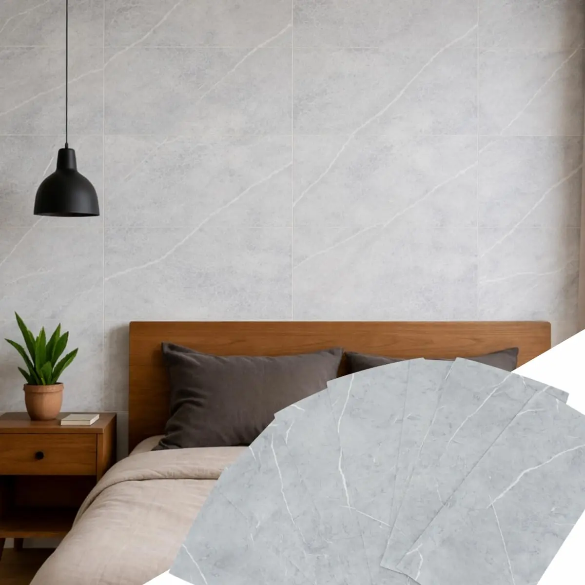 Placas Adesivas Mármore 3D Autocolantes Kit com 10 Unidades Revestimento Decorativo Lavável para Parede, Quarto, Sala e Banheiro 30cm x 60cm (Mármore Cinza Pietra, 30cm x 60cm)
