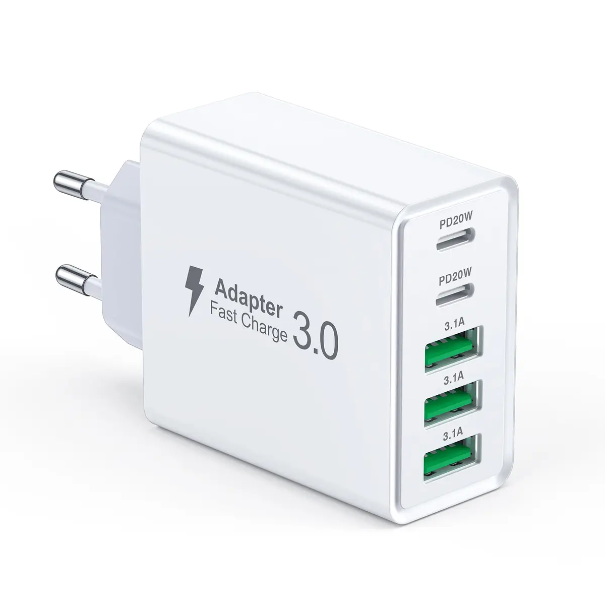 Carregador de parede USB C,bloco de carregamento rápido USB C PD de 50 W com 5 portas, plugue multiportas 2USB C+3USB A, adaptador de energia tipo C Brick Cube para iPhone 16/15/14 Pro Max,iPad,Galaxy