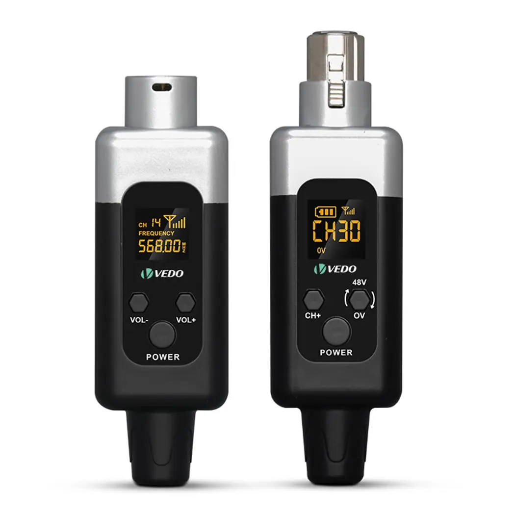 Conversor de microfone sem fio 48V/0V, transmissor e receptor XLR, sistema de microfone sem fio compatível com todos os tipos de microfones, ideal para apresentações, espetáculos e palestras - 1