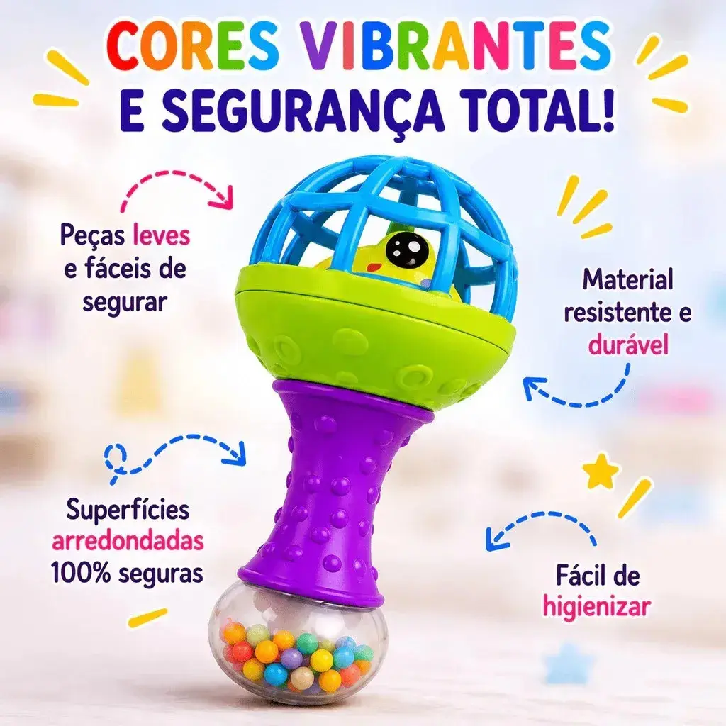 Kit Mordedor para Bebê brinquedo Sensorial Silicone com Chocalho 8 Peças Coloridas thumbnail 4