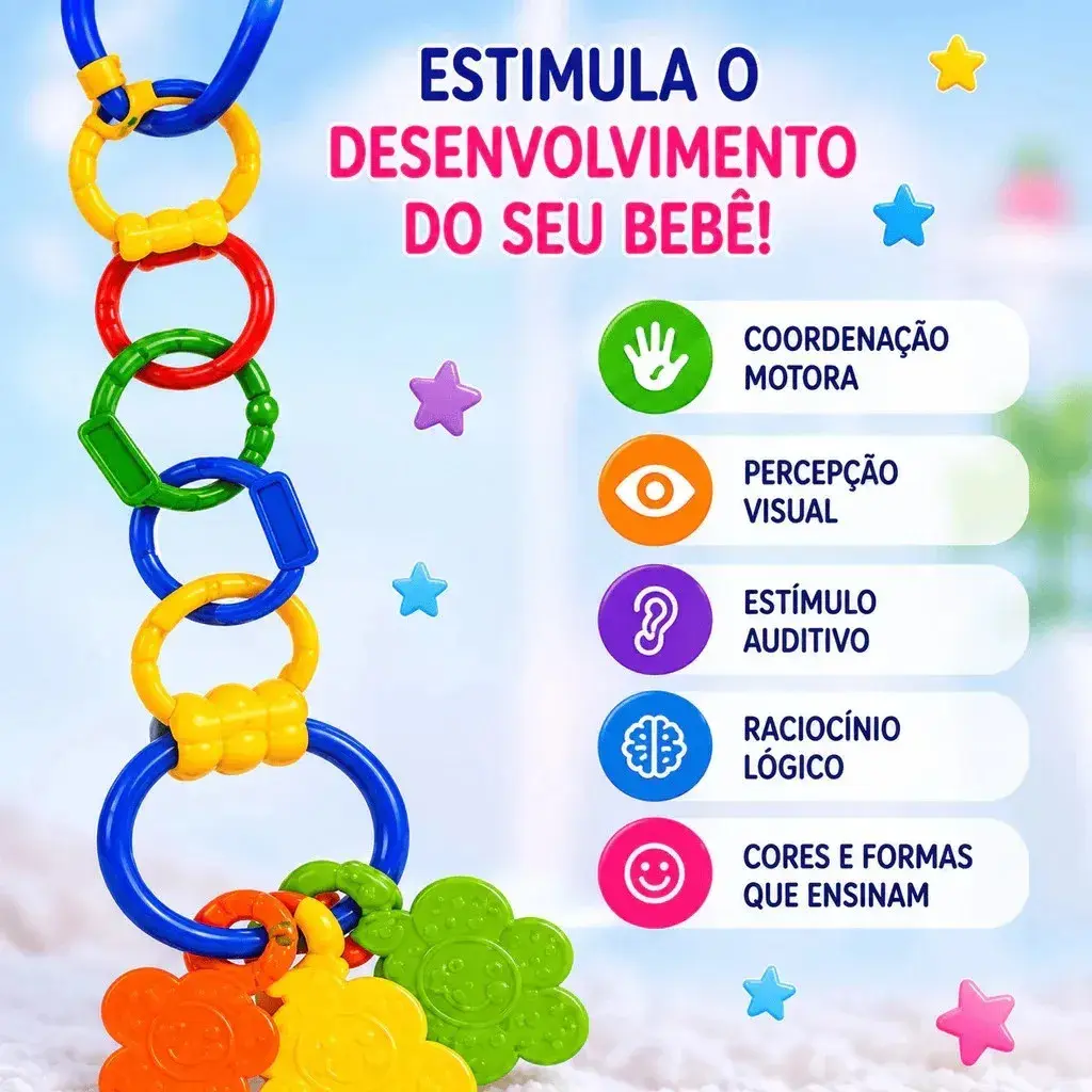 Kit Mordedor para Bebê brinquedo Sensorial Silicone com Chocalho 8 Peças Coloridas thumbnail 5