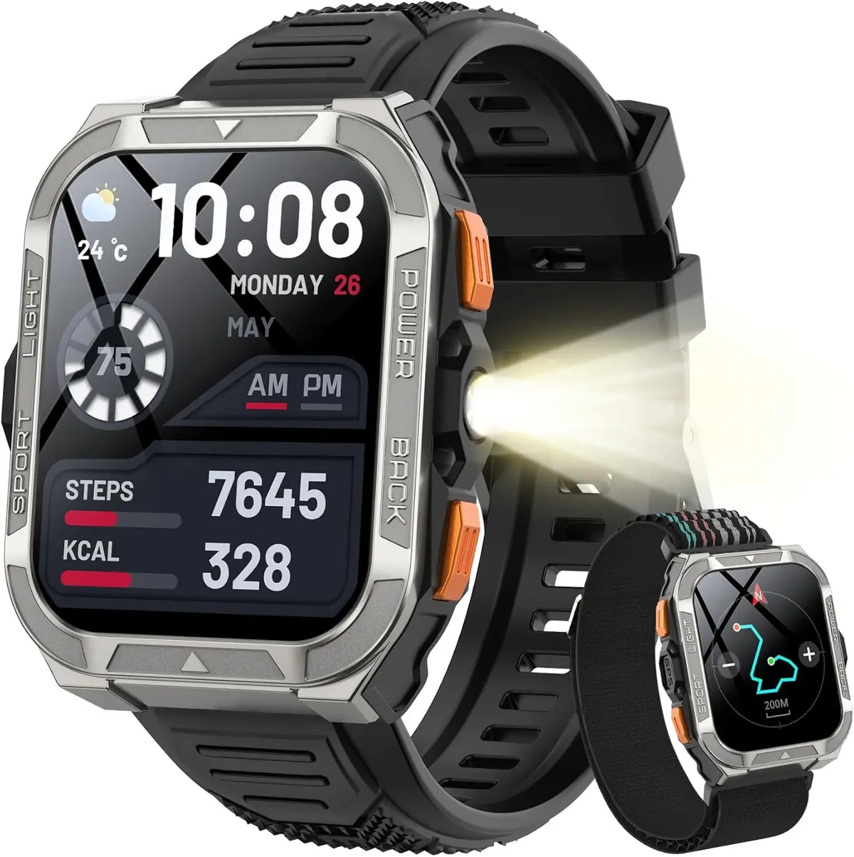 Smartwatch Militar Blackview com GPS - Bateria 60 Dias, Lanterna LED, Bússola, IA ChatGPT, 1.91" HD, 150+ Modos Esportivos, Chamadas Bluetooth - Android/iPhone
