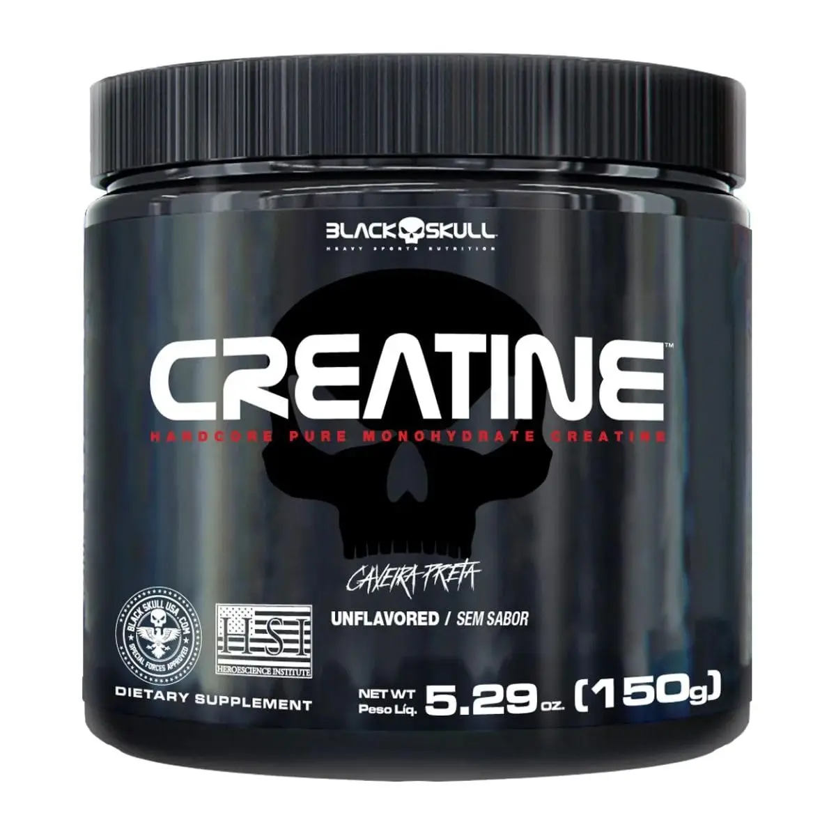 Creatine Pura - Sem Sabor - Pote 150g - Black Skull - Suplementação para Treino, Performance, Ganho Muscular, Hipertrofia, Força e Resistência - 1