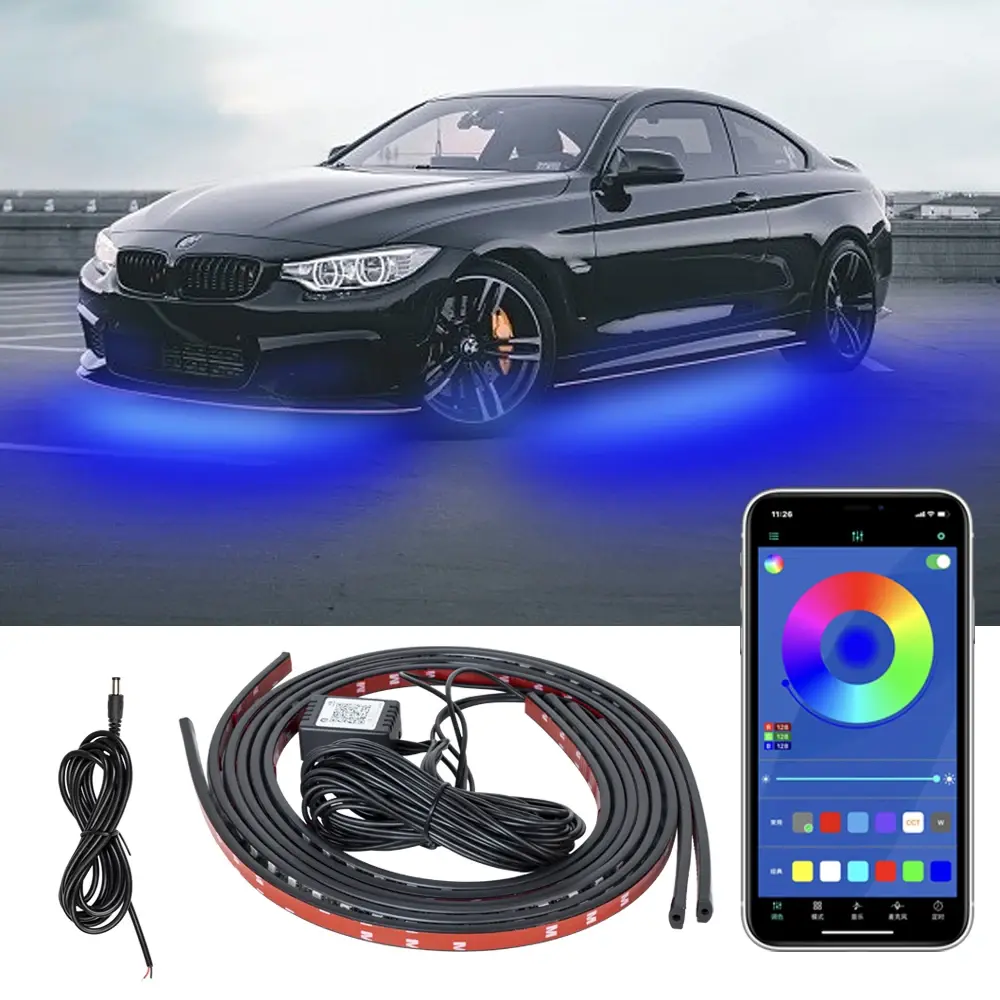 Carro led luz underglow luz de tira led underbody controle remoto app rgb luzes néon atmosfera lâmpada para decoração automóvel