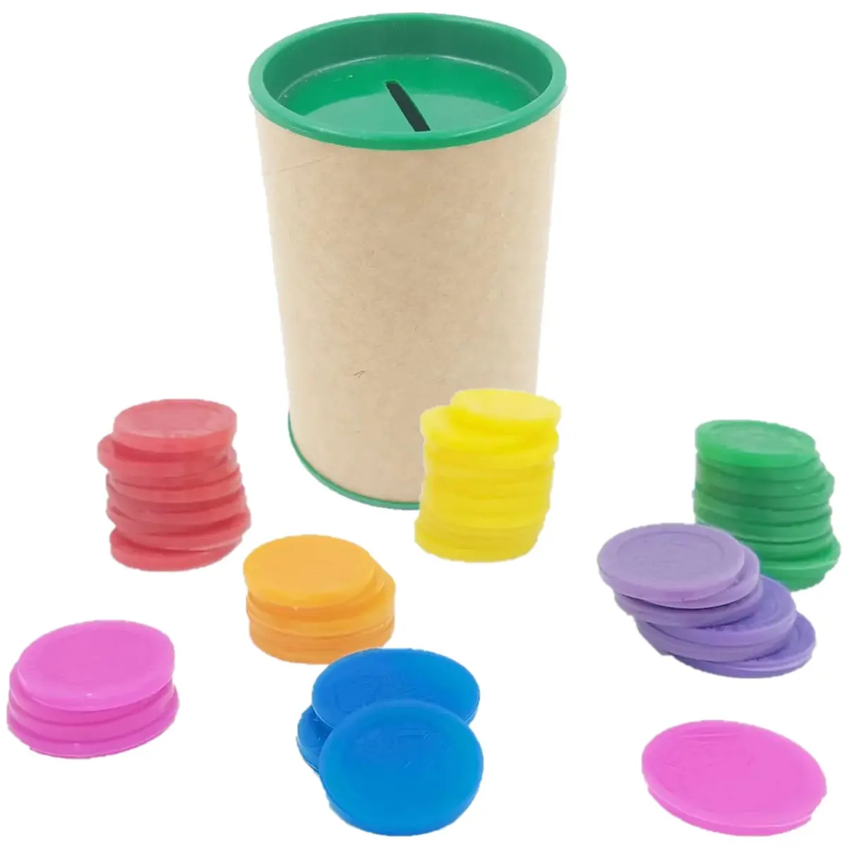 Conjunto 6 Cofres 6x10cm + 60 Moedas de Mentira Brinquedo Educativo Kit Prendas Lembrancinhas Mimos Moedinhas (Verde) - 1