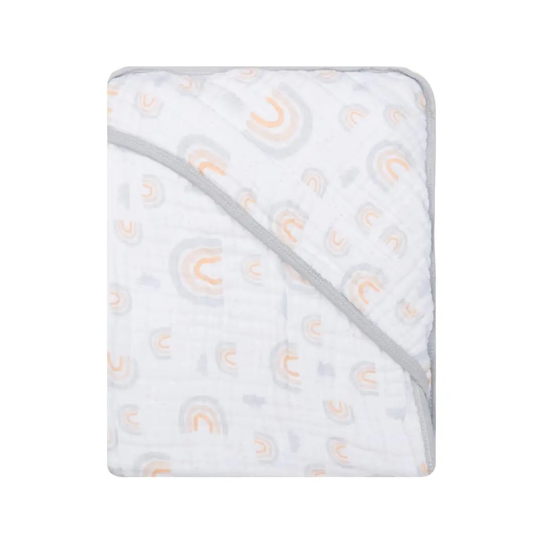 Toalha de Banho Bebê Papi Soft com Capuz Estampada 80x80 cm, Reino do Arco Iris, Branco - 1