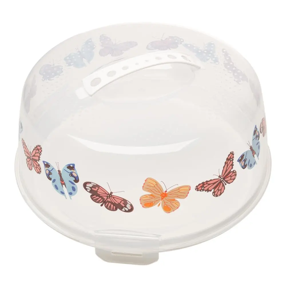LYOR - Prato para Bolo de Plástico com Tampa e Alça Butterfly 28cm x 12cm