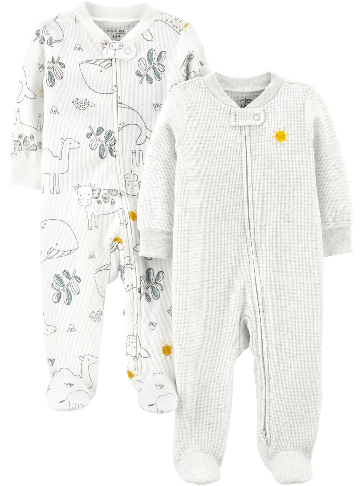 Macacão de dormir para bebês 2-way Zip Thermal Footed Sleep and Play, Pack of 2 Simple Joys by Carter'sUnisex Bebê