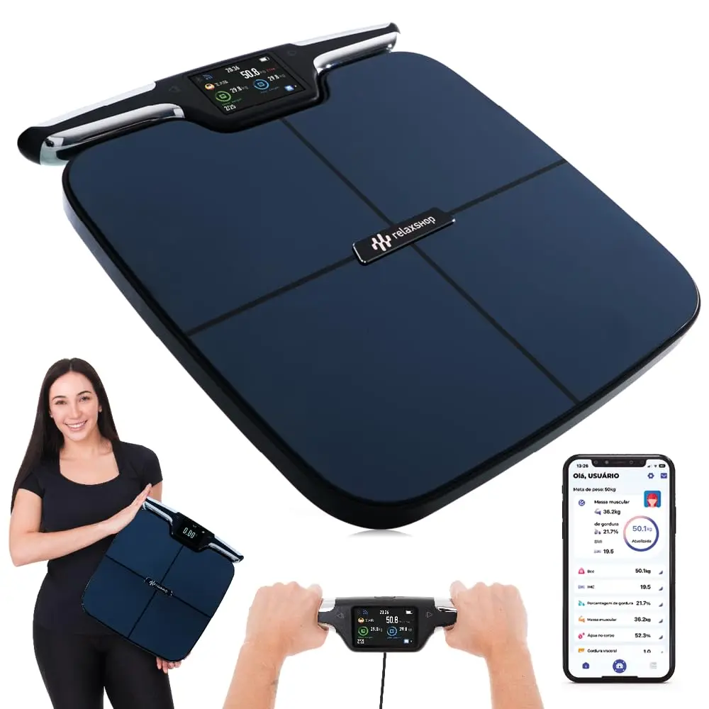 Balança Bioimpedância Digital Corporal Inteligente Bio Max Preta