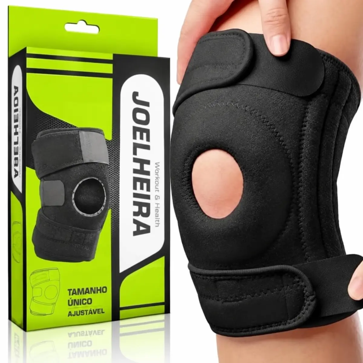 Joelheira de Compressão Ortopédica Preta Patelar Reforçada – Suporte para Joelho com Faixa Ajustável Bilateral - Esportes e Proteção