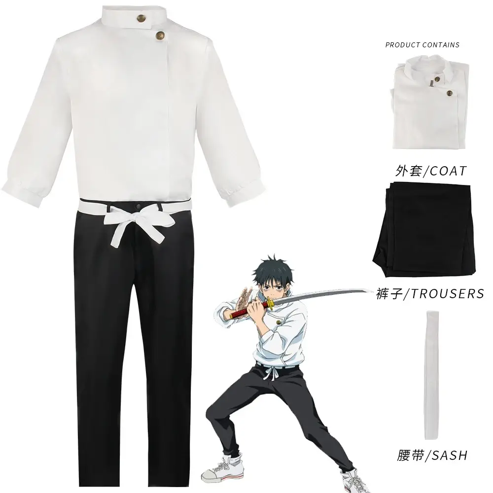 Anime jujutsu kaisen yuta okkotsu cosplay traje das mulheres dos homens uniformes de festa de halloween topos + calças + cinto