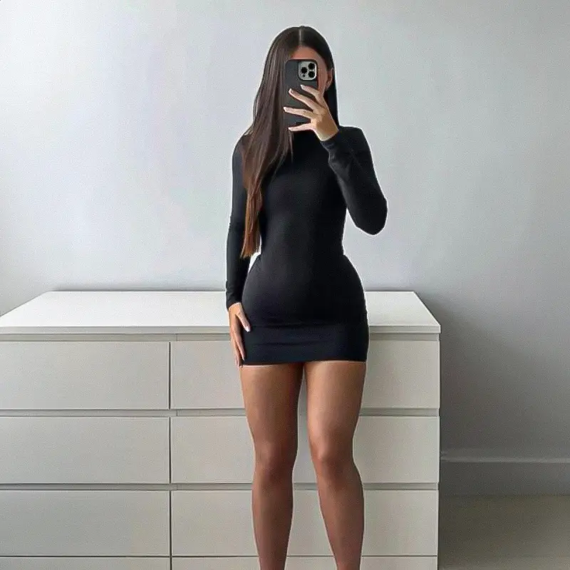 Vestido Feminino Gola Alta Manga Longa Curto Malha Suplex 055