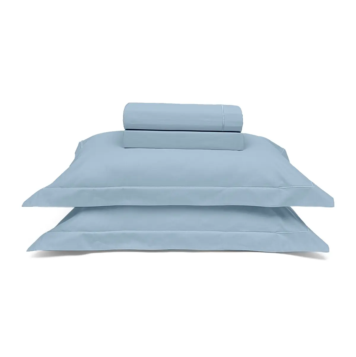 Jogo de Cama Queen Buettner 230 Fios Reffinata Color Azul Jeans 4 Pçs | Percal 230 Fios 100% Algodão Toque Acetinado Fronha e Sobre Lençol com Bordado Ponto Royal