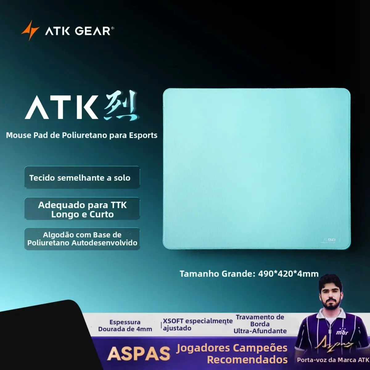 Mouse Pad Gamer ATK Blaze com Controle Equilibrado 490x420mm Base Antiderrapante de Poliuretano Almofada Durável XSOFT para Jogos e Escritório em Casa - 1