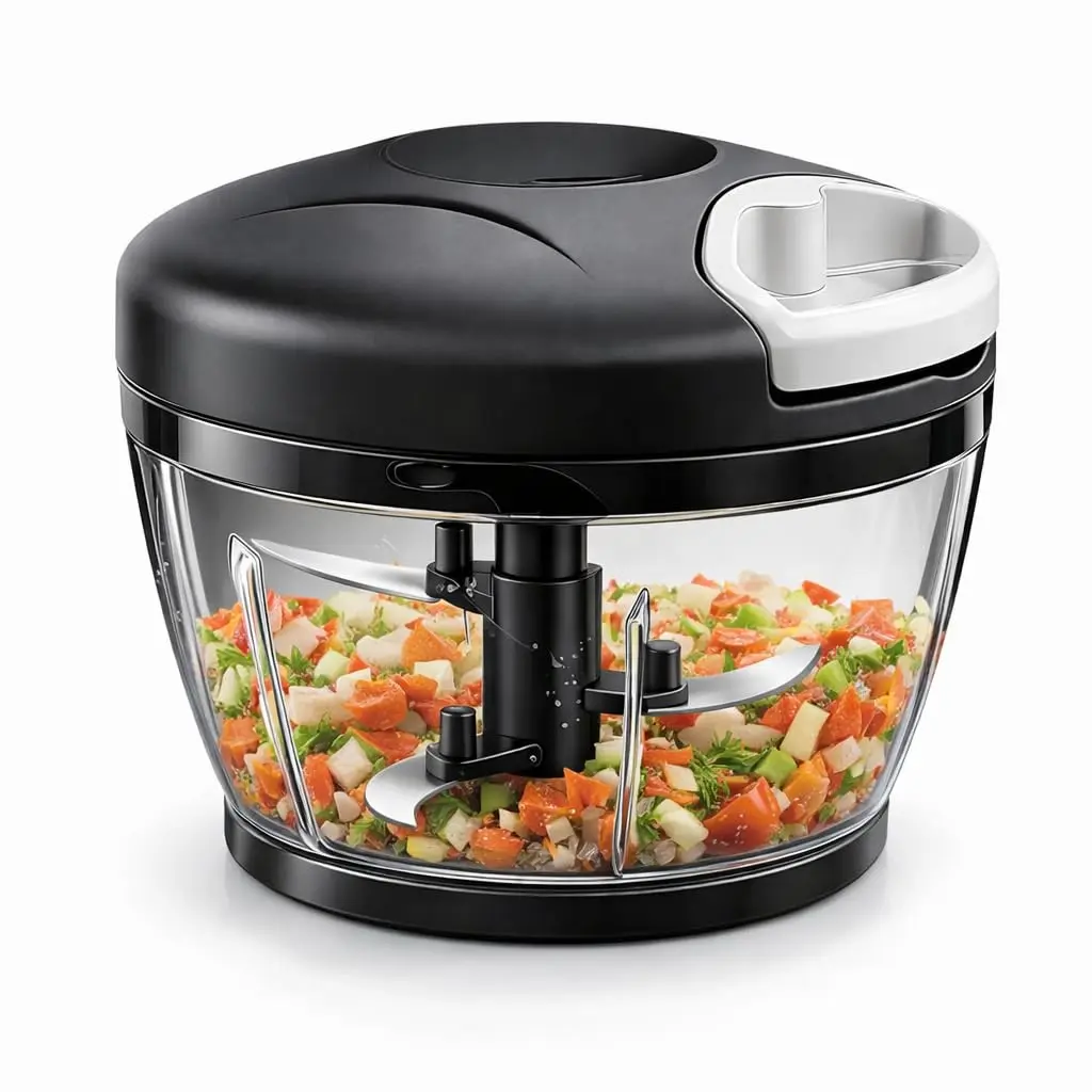 Processador Manual 500ml com 3 Lâminas Inox Premium | Triturador Portátil para Alho, Cebola, Legumes, Temperos - 1