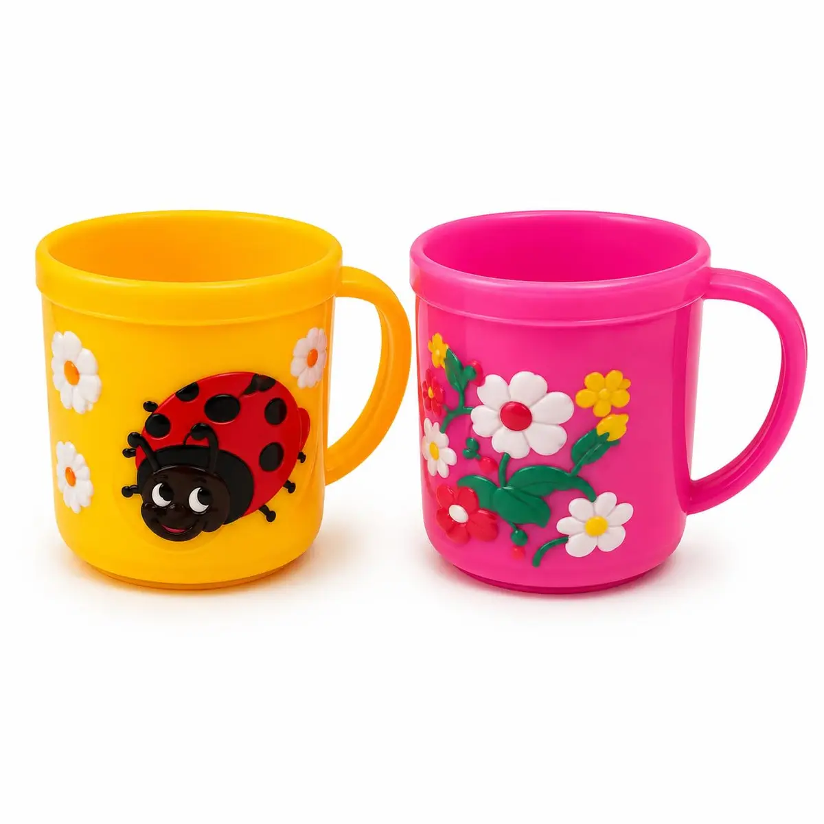 Kit Copos Infantil 3D com Alça | 2 Unidades Coloridos, Copinho para Criança com Estampa Divertida, Leve, Resistente | Ideal para Água, Suco e Leite (Flora)