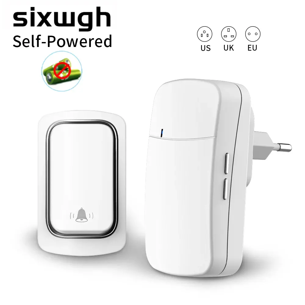 Campainha Sem Fio SIXWGH, Sem Necessidade de Bateria, À Prova D'Água, Autoalimentada, Conjunto de Campainhas para Casa e Exterior, Campainha Cinética - 1