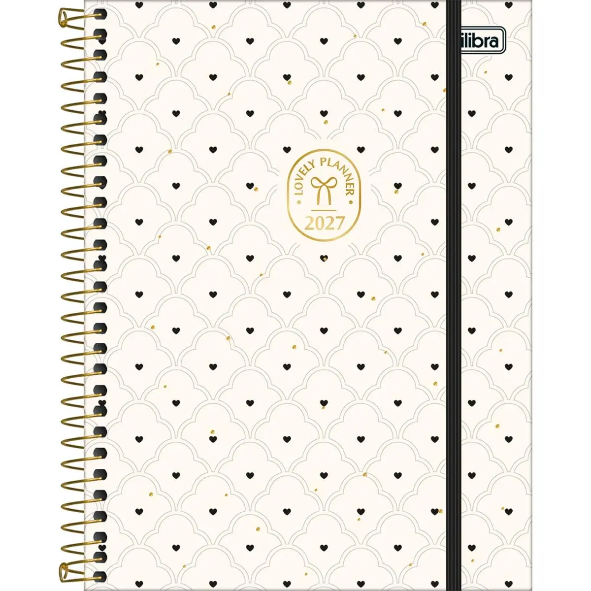 Tilibra - Planner Espiral 17,7 x 24 cm West Village 2027 - Branca Corações Pretos