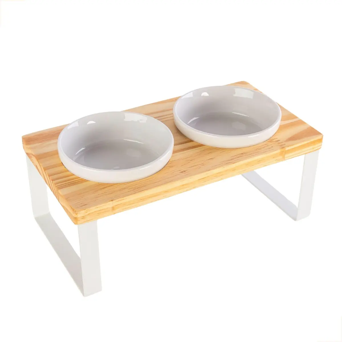 Comedouro elevado Oto duplo P Mádela com tigelas de porcelana para cães e gatos