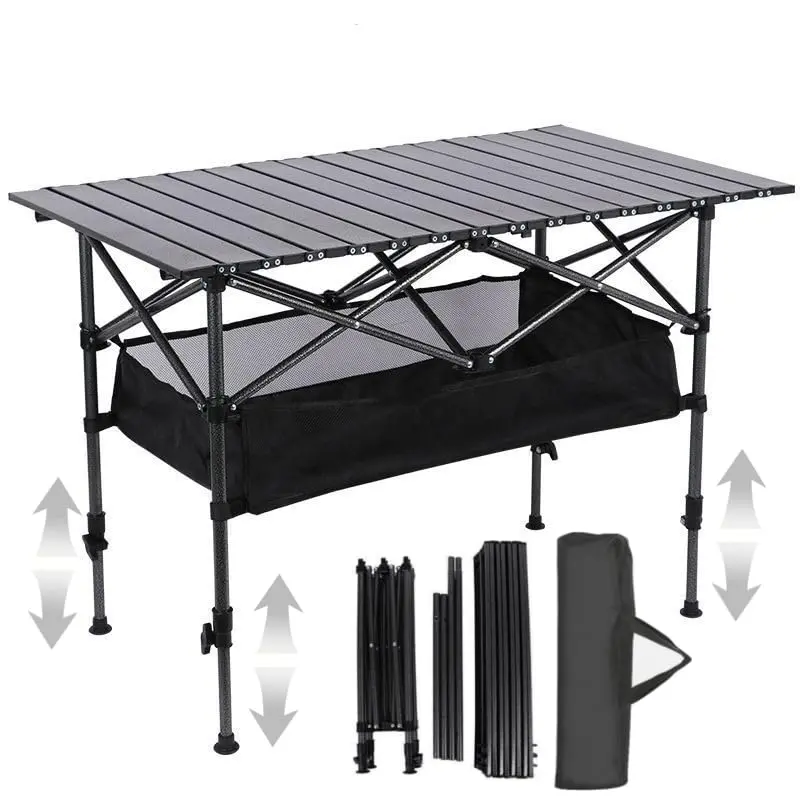 Joyfox Mesa De Camping Dobrável Regulável G2 Alumínio Reforçado Com Bolsa Oxford E Rede Organizadora Mesa Portátil Vira Maleta Altura Ajustável 50-80cm Espaço 4 A 6 Pessoas Suporta Até 100kg