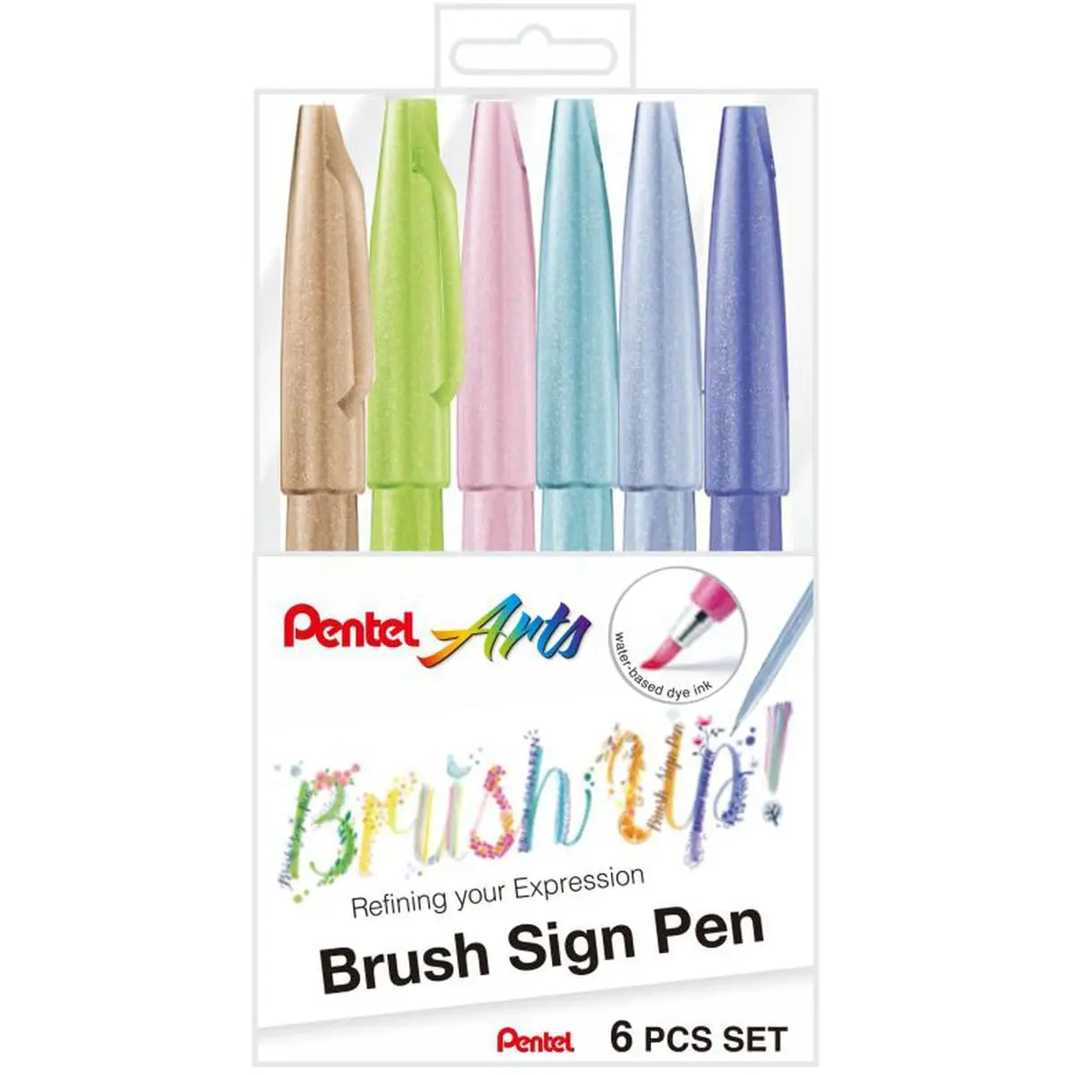 Pentel Caneta Brush Sign Pen Kit 6 Cores Pastel KITBRUSH-6P - 1